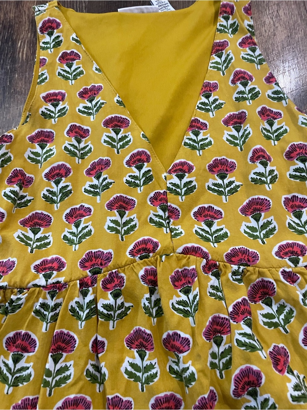 Sincerly Jules Mustard Floral V-Neck Sundress with Pink Blooms